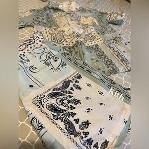 Kith Kids bandana blue swim shorts and linen button down